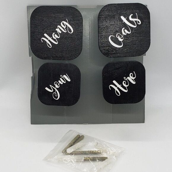 Decorated & Hand Painted Wooden Hooks Labelled Hang, Your, Coats, Here - Picture 3 of 5